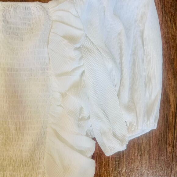WAYF White Crepe Front Tie Top, Puff Sleeves, Romantic Prairie, Size L, NWT - Picture 4 of 8